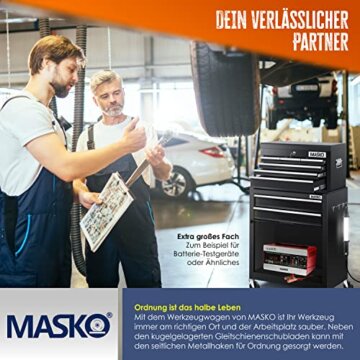 MASKO® Werkstattwagen inkl. Koffer - 9 Fächer Abschließbar | Massives Metall | Mobiler Werkzeug-Wagen ohne Werkzeug | Profi| Rollwagen zur Werkzeugaufbewahrung mit Schloss | Schwarz - 6