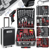 MASKO® Werkzeugkoffer 1400-teilig gefüllt | Werkzeugset im Aluminiumkoffer | Werkzeugkasten mit Rollen | Werkzeugkiste Haushalt, Haus, Hobby, KFZ | Trolley-Funktion | Werkzeugwagen Handwerkzeug - 1