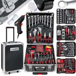 MASKO® Werkzeugkoffer 1400-teilig gefüllt | Werkzeugset im Aluminiumkoffer | Werkzeugkasten mit Rollen | Werkzeugkiste Haushalt, Haus, Hobby, KFZ | Trolley-Funktion | Werkzeugwagen Handwerkzeug - 1