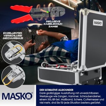 MASKO® Werkzeugkoffer 1400-teilig gefüllt | Werkzeugset im Aluminiumkoffer | Werkzeugkasten mit Rollen | Werkzeugkiste Haushalt, Haus, Hobby, KFZ | Trolley-Funktion | Werkzeugwagen Handwerkzeug - 4