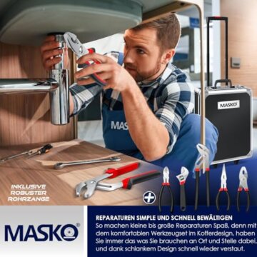MASKO® Werkzeugkoffer 1400-teilig gefüllt | Werkzeugset im Aluminiumkoffer | Werkzeugkasten mit Rollen | Werkzeugkiste Haushalt, Haus, Hobby, KFZ | Trolley-Funktion | Werkzeugwagen Handwerkzeug - 8