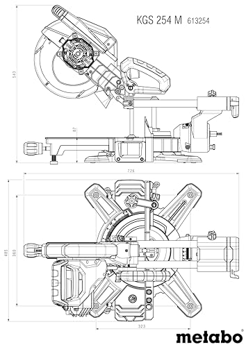 Metabo Kapp- und Gehrungssäge KGS 254 M – 613254000 – Mit Precision Cut Line, 254 mm Sägeblatt und Zugfunktion – 2 m Kabellänge - 2