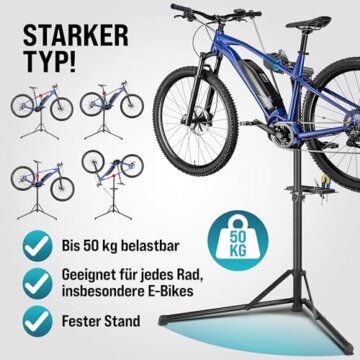 MONZANA® Fahrradmontageständer Profi 50 kg für E-Bike Tragetasche Reifenheber Werkzeugablage Stahl klappbar höhenverstellbar Reparaturständer Fahrrad - 2