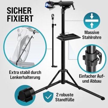 MONZANA® Fahrradmontageständer Profi 50 kg für E-Bike Tragetasche Reifenheber Werkzeugablage Stahl klappbar höhenverstellbar Reparaturständer Fahrrad - 3