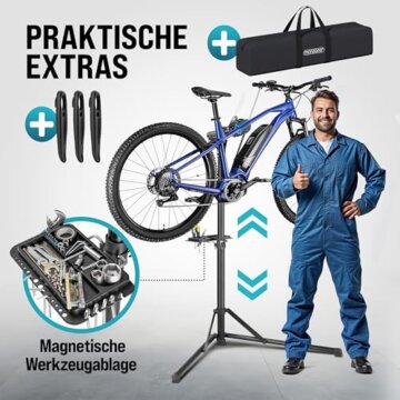 MONZANA® Fahrradmontageständer Profi 50 kg für E-Bike Tragetasche Reifenheber Werkzeugablage Stahl klappbar höhenverstellbar Reparaturständer Fahrrad - 4