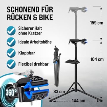MONZANA® Fahrradmontageständer Profi 50 kg für E-Bike Tragetasche Reifenheber Werkzeugablage Stahl klappbar höhenverstellbar Reparaturständer Fahrrad - 5