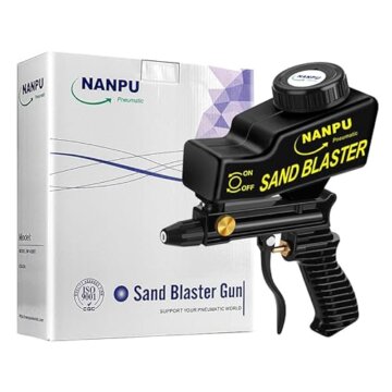 NANPU Luftsandstrahlpistole mit Schwerkraftzufuhr – Keramikdüse, Metallkörper | zum Entfernen von Farbe, Rost und Glasätzen | Vielseitig für Aluminium, Sand, Walnusshaut Muscheln und Soda - 5