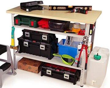 Ondis24 Werkbank 120cm Nobbi Pro Packtisch aus Metall, mit Arbeitsplatte, höhenverstellbare Einlegeböden, Justierfüße, Werktisch für Sparfüchse lichtgrau (95cm) - 3