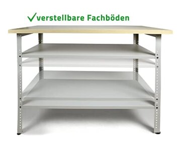 Ondis24 Werkbank 120cm Nobbi Pro Packtisch aus Metall, mit Arbeitsplatte, höhenverstellbare Einlegeböden, Justierfüße, Werktisch für Sparfüchse lichtgrau (95cm) - 4