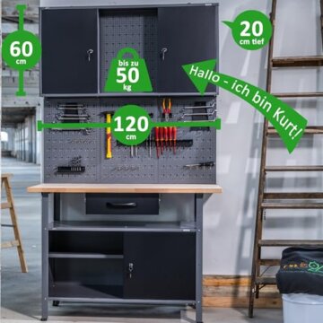 Ondis24 Werkstatt Hängeschrank Metall Werkzeugschrank abschließbar Grau Schwarz 120 cm - Kurt - 4