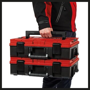Original Einhell E-Case S-F Systemkoffer (max. 25 kg, universelle Aufbewahrung und Transport von Zubehör und Werkzeug, stapelbar, verknüpfbar, inkl. Schaumstoffeinlage) - 4