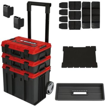 Original Einhell E-Case Tower Systemkoffer-Set (max. 120 kg, bestehend aus 3 Koffern inkl. Zubehör, Aufbewahrung & Transport von Zubehör und Werkzeug, stapelbar, verknüpfbar) - 1