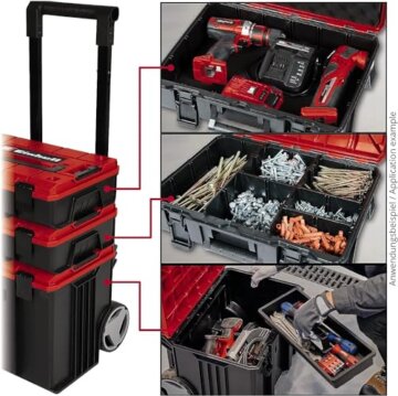 Original Einhell E-Case Tower Systemkoffer-Set (max. 120 kg, bestehend aus 3 Koffern inkl. Zubehör, Aufbewahrung & Transport von Zubehör und Werkzeug, stapelbar, verknüpfbar) - 8
