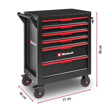 Original Einhell Werkstattwagen leer (6 Schubladen, Interlock-System, kugelgelagerte Führungsschienen, belastbar bis 135 kg, mobil mit Feststellrollen) - 2