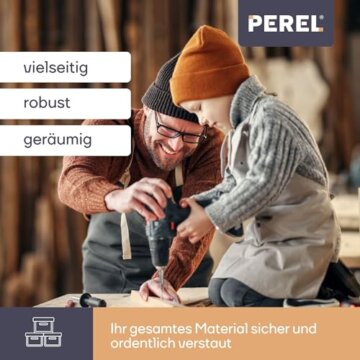 Perel Werkzeugkoffer Kunststoff leer, Werkzeugkasten leer, Werkzeugbox, Werkzeug Organizer Box, Tool Box, 2 Organizer im Deckel, Metallverschluss, schwarz/orange, 320 x 155 x 139 mm - 2