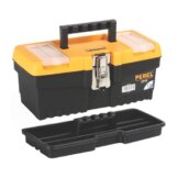 Perel Werkzeugkoffer Kunststoff leer, Werkzeugkasten leer, Werkzeugbox, Werkzeug Organizer Box, Tool Box, 2 Organizer im Deckel, Metallverschluss, schwarz/orange, 320 x 155 x 139 mm - 1