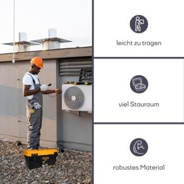 Perel Werkzeugkoffer Kunststoff, Werkzeugkasten leer, Werkzeugbox, Werkzeug Organizer Box, Tool Box, 2 Kunststoff-Verschlüsse, schwarz/orange, 410 x 209 x 195 mm - 4