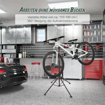 Relaxdays Fahrradmontageständer Reparaturständer mit Werkzeugablage – klappbar & höhenverstellbar – schwarzer Montageständer vierbeinig stabil mit festem Stand – Stahl pulverbeschichtet, 10017183, STANDARD - 2
