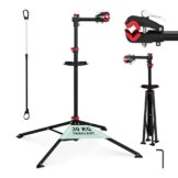 Relaxdays Fahrradmontageständer Reparaturständer mit Werkzeugablage – klappbar & höhenverstellbar – schwarzer Montageständer vierbeinig stabil mit festem Stand – Stahl pulverbeschichtet, 10017183, STANDARD - 1