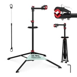 Relaxdays Fahrradmontageständer Reparaturständer mit Werkzeugablage – klappbar & höhenverstellbar – schwarzer Montageständer vierbeinig stabil mit festem Stand – Stahl pulverbeschichtet, 10017183, STANDARD - 1