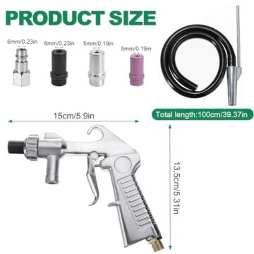 Sandstrahlpistole 6-teiliges Set Druckluft, Keramikdüse, Eisen Düse, Sandstrahler, Aluminium, Gummischlauch, Sand Saugrohr, Sandstrahlen Gerät mit Gummischlauch (1M), für Sandstrahler - 2