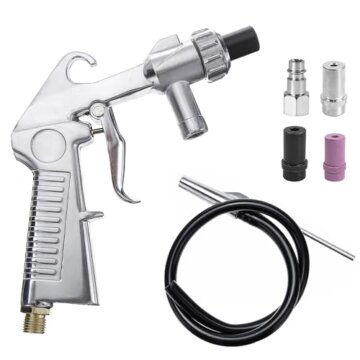 Sandstrahlpistole 6-teiliges Set Druckluft, Keramikdüse, Eisen Düse, Sandstrahler, Aluminium, Gummischlauch, Sand Saugrohr, Sandstrahlen Gerät mit Gummischlauch (1M), für Sandstrahler - 1