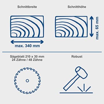 Scheppach HM216SPX Kapp-Zug-Gehrungssäge Kappsäge 2000 W, inkl. 2. Ø 210 mm Sägeblatt | 65 mm Schnitthöhe | 34 cm Schnittbreite| mit Laser, Aluauflagen, Drehtisch mit Schnellarretierung - 3