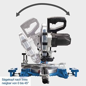 Scheppach HM216SPX Kapp-Zug-Gehrungssäge Kappsäge 2000 W, inkl. 2. Ø 210 mm Sägeblatt | 65 mm Schnitthöhe | 34 cm Schnittbreite| mit Laser, Aluauflagen, Drehtisch mit Schnellarretierung - 5