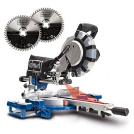 Scheppach HM254SPX Kappzugsäge inkl. 2.Sägeblatt - 2200W, Ø254mm | Schnittbreite/höhe: 340mm x 90mm | inkl. Laser | Aluauflagen, Drehtisch mit Schnellarretierung, Kappsäge Gehrungssäge - 1