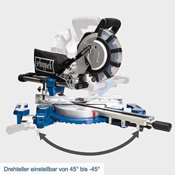 Scheppach HM254SPX Kappzugsäge inkl. 2.Sägeblatt - 2200W, Ø254mm | Schnittbreite/höhe: 340mm x 90mm | inkl. Laser | Aluauflagen, Drehtisch mit Schnellarretierung, Kappsäge Gehrungssäge - 6