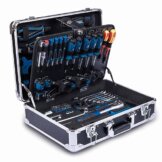 Scheppach TB200 Aluminium Werkzeugkoffer gefüllt 141-tlg Werkzeug Set | Werkstattkoffer bestückt mit Schraubenschlüssel, Hammer, Zange, Schraubenzieher, Werkzeugkiste für Werkstatt und Haushalt - 1