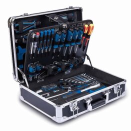 Scheppach TB200 Aluminium Werkzeugkoffer gefüllt 141-tlg Werkzeug Set | Werkstattkoffer bestückt mit Schraubenschlüssel, Hammer, Zange, Schraubenzieher, Werkzeugkiste für Werkstatt und Haushalt - 1