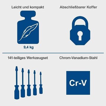 Scheppach TB200 Aluminium Werkzeugkoffer gefüllt 141-tlg Werkzeug Set | Werkstattkoffer bestückt mit Schraubenschlüssel, Hammer, Zange, Schraubenzieher, Werkzeugkiste für Werkstatt und Haushalt - 4