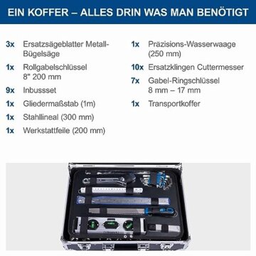 Scheppach TB200 Aluminium Werkzeugkoffer gefüllt 141-tlg Werkzeug Set | Werkstattkoffer bestückt mit Schraubenschlüssel, Hammer, Zange, Schraubenzieher, Werkzeugkiste für Werkstatt und Haushalt - 5