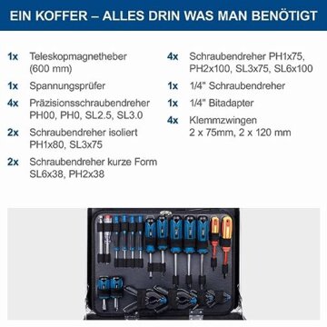 Scheppach TB200 Aluminium Werkzeugkoffer gefüllt 141-tlg Werkzeug Set | Werkstattkoffer bestückt mit Schraubenschlüssel, Hammer, Zange, Schraubenzieher, Werkzeugkiste für Werkstatt und Haushalt - 6