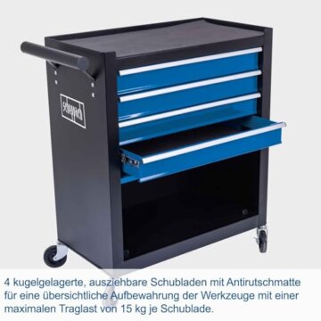 Scheppach Werkstattwagen ohne Werkzeug TW1300 Werkzeugkiste leer | bis max. 120 kg belastbar | 695 x 335 x 755 mm | 4 Schubladen & 1 Werkzeugfach, 4 leichtgängige Räder | Traglast 15 kg je Schublade - 2