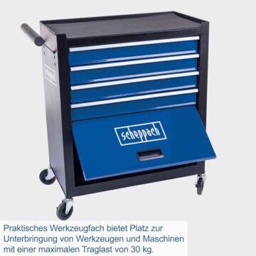 Scheppach Werkstattwagen ohne Werkzeug TW1300 Werkzeugkiste leer | bis max. 120 kg belastbar | 695 x 335 x 755 mm | 4 Schubladen & 1 Werkzeugfach, 4 leichtgängige Räder | Traglast 15 kg je Schublade - 3