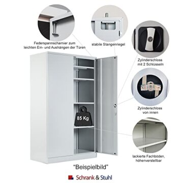 Schrank & Stuhl XXL Werkzeugschrank – Werkstattschrank mit 4 höhenverstellbaren Fachböden, Stahlschrank für Werkzeuge, 195 x 92 x 60 cm (H x B x T), Anthrazit/Schwarz - 3