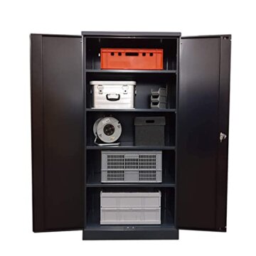 Schrank & Stuhl XXL Werkzeugschrank – Werkstattschrank mit 4 höhenverstellbaren Fachböden, Stahlschrank für Werkzeuge, 195 x 92 x 60 cm (H x B x T), Anthrazit/Schwarz - 9
