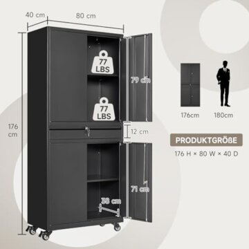 Sightlife Werkzeugschrank Metallschrank - 180x40x80cm Abschließbar Multifunktionaler Stahlschrank, Werkstattschrank mit Verstellbaren Trennwänden, Werkzeugschrank mit Schubladen (Auf Rädern) - 2