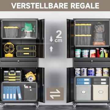 Sightlife Werkzeugschrank Metallschrank - 180x40x80cm Abschließbar Multifunktionaler Stahlschrank, Werkstattschrank mit Verstellbaren Trennwänden, Werkzeugschrank mit Schubladen (Auf Rädern) - 3