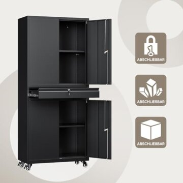 Sightlife Werkzeugschrank Metallschrank - 180x40x80cm Abschließbar Multifunktionaler Stahlschrank, Werkstattschrank mit Verstellbaren Trennwänden, Werkzeugschrank mit Schubladen (Auf Rädern) - 6