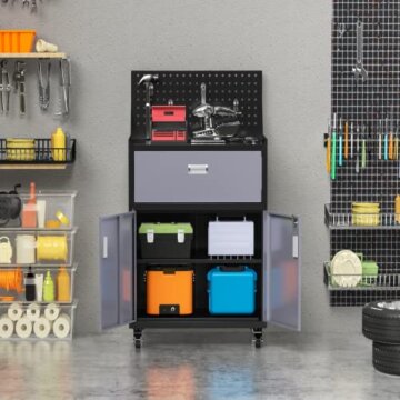 Sightlife Werkzeugschrank mit Schubladen Werkstattwagen Garagenschrank mit Rädern und 2 verschließbaren Türen, Garagentruhe ideal für Werkzeuge und Zubehör - 2