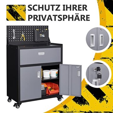 Sightlife Werkzeugschrank mit Schubladen Werkstattwagen Garagenschrank mit Rädern und 2 verschließbaren Türen, Garagentruhe ideal für Werkzeuge und Zubehör - 5