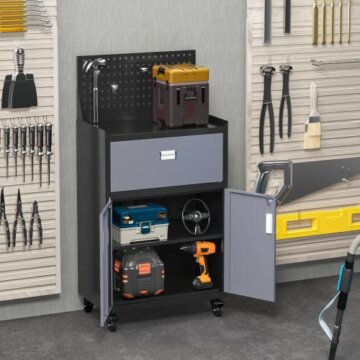 Sightlife Werkzeugschrank mit Schubladen Werkstattwagen Garagenschrank mit Rädern und 2 verschließbaren Türen, Garagentruhe ideal für Werkzeuge und Zubehör - 7