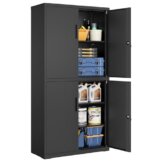 SONGMICS Aktenschrank, Mehrzweckschrank, Büroschrank, mit 4 Türen und 5 Ebenen, 40 x 80 x 180 cm, 2 Schlösser, verstellbare Ablagen, Aufbewahrungsschrank aus Stahl, Mattschwarz OMC016B01 - 1