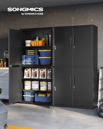 SONGMICS Aktenschrank, Mehrzweckschrank, Büroschrank, mit 4 Türen und 5 Ebenen, 40 x 80 x 180 cm, 2 Schlösser, verstellbare Ablagen, Aufbewahrungsschrank aus Stahl, Mattschwarz OMC016B01 - 3