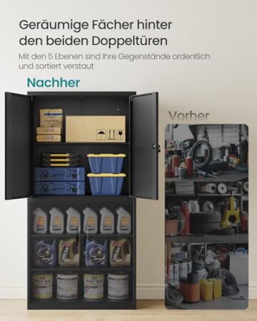SONGMICS Aktenschrank, Mehrzweckschrank, Büroschrank, mit 4 Türen und 5 Ebenen, 40 x 80 x 180 cm, 2 Schlösser, verstellbare Ablagen, Aufbewahrungsschrank aus Stahl, Mattschwarz OMC016B01 - 4