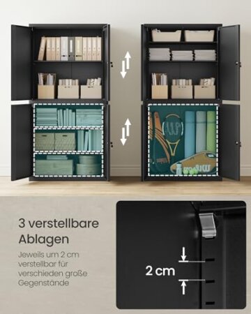 SONGMICS Aktenschrank, Mehrzweckschrank, Büroschrank, mit 4 Türen und 5 Ebenen, 40 x 80 x 180 cm, 2 Schlösser, verstellbare Ablagen, Aufbewahrungsschrank aus Stahl, Mattschwarz OMC016B01 - 5