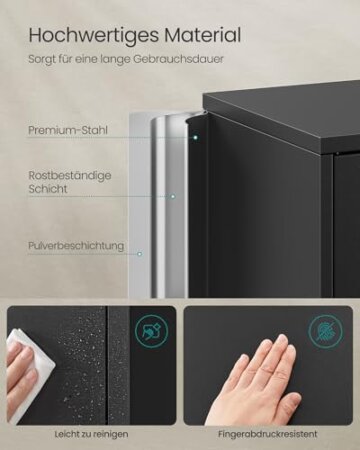 SONGMICS Aktenschrank, Mehrzweckschrank, Büroschrank, mit 4 Türen und 5 Ebenen, 40 x 80 x 180 cm, 2 Schlösser, verstellbare Ablagen, Aufbewahrungsschrank aus Stahl, Mattschwarz OMC016B01 - 6